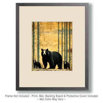 Ma Bear & Cubs Vintage Wildlife Art Prints - 8"x10" Artwork