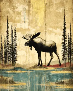 Classic Bull Moose Vintage Wildlife Art Prints - 8"x10" Artwork