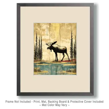 Classic Bull Moose Vintage Wildlife Art Prints - 8"x10" Artwork