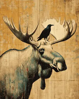 Moose & Raven Vintage Wildlife Art Prints - 8"x10" Artwork