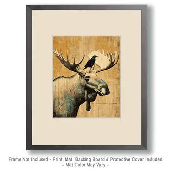 Moose & Raven Vintage Wildlife Art Prints - 8"x10" Artwork