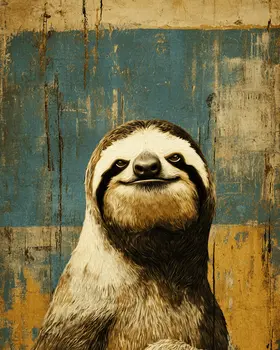 Smiling Sloth Vintage Wildlife Art Prints - 8"x10" Artwork