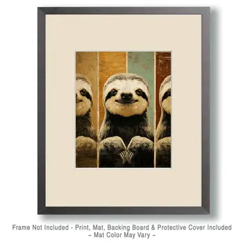 Three Sloths Vintage Wildlife Art Prints - 8"x10" Artwork