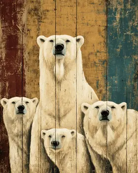 Polar Bear Family Vintage Wildlife Art Prints - 8"x10" Artwork