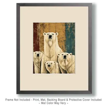 Polar Bear Family Vintage Wildlife Art Prints - 8"x10" Artwork
