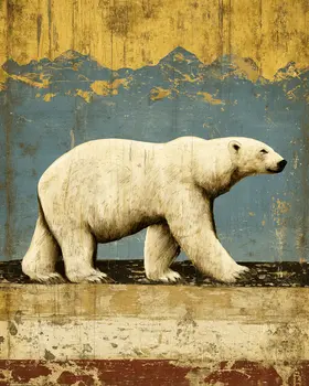 Walking Polar Bear Vintage Wildlife Art Prints - 8"x10" Artwork