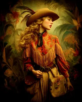 High Style Cowgirl Portrait Western Art Print - 8"x10" Artwork