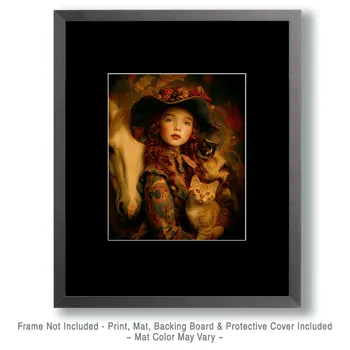 Young Cowgirl and her Dog, Cat, & Horse Western Art Print - 8"x10" Artwork