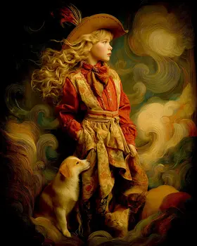 Young Frontier Cowgirl Western Art Print - 8"x10" Artwork