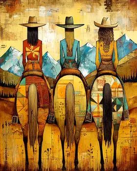 Three Hip Cowgirls on Horses Western Art Print - 8"x10" Artwork