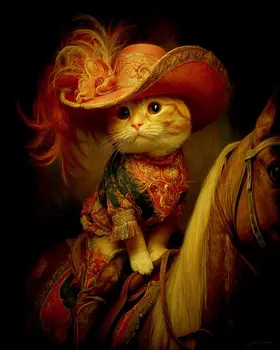 Tiny Tina the Kitten on Her Horse Western Art Print - 8"x10" Artwork