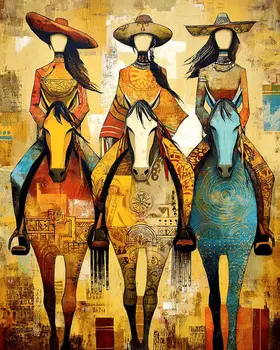 Tres Vaqueras a Caballo  Western Art Print - 8"x10" Artwork