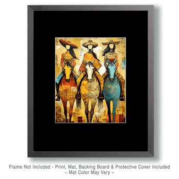 Tres Vaqueras a Caballo  Western Art Print - 8"x10" Artwork