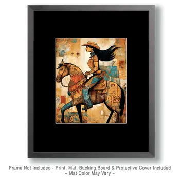 Cool Cowgirl on Her Horse Western Art Print - 8"x10" Artwork
