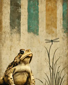 Toad & Dragonfly Vintage Wildlife Art Prints - 8"x10" Artwork