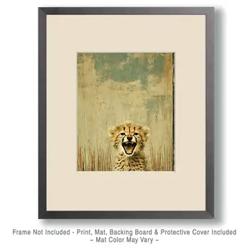 Growling Cheetah Kitten Vintage Wildlife Art Prints - 8"x10" Artwork