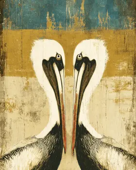 Pelican Face-Off Vintage Wildlife Art Prints - 8"x10" Artwork