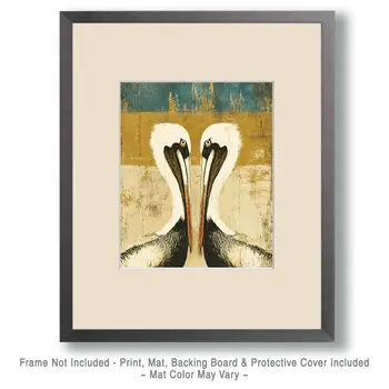 Pelican Face-Off Vintage Wildlife Art Prints - 8"x10" Artwork