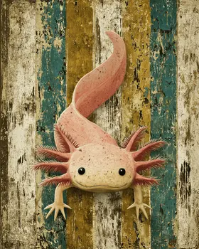 Pink Axolotl Vintage Wildlife Art Prints - 8"x10" Artwork