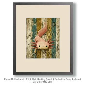 Pink Axolotl Vintage Wildlife Art Prints - 8"x10" Artwork