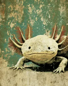 Axolotl Face Vintage Wildlife Art Prints - 8"x10" Artwork
