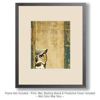 Peeking Owl Vintage Wildlife Art Prints - 8"x10" Artwork