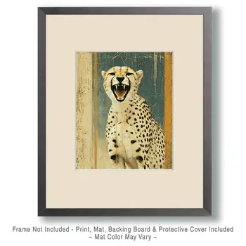 Growling Cheetah Vintage Wildlife Art Prints - 8"x10" Artwork
