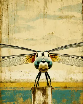 Dragonfly Face Vintage Wildlife Art Prints - 8"x10" Artwork