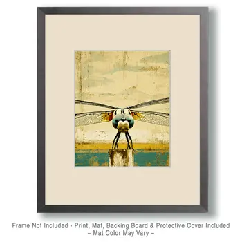 Dragonfly Face Vintage Wildlife Art Prints - 8"x10" Artwork