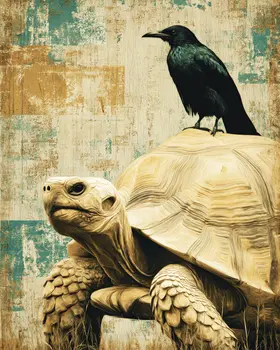 Raven on Tortoise Vintage Wildlife Art Prints - 8"x10" Artwork