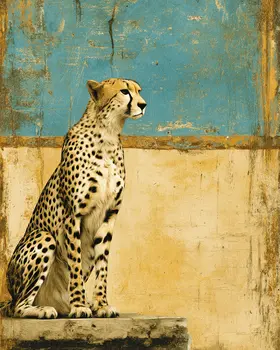 Alert Cheetah Vintage Wildlife Art Prints - 8"x10" Artwork