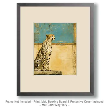Alert Cheetah Vintage Wildlife Art Prints - 8"x10" Artwork