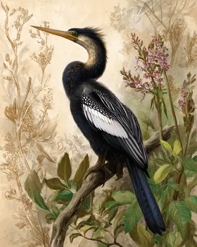 Vintage Style Anhinga Bird Ornithological Art Print - 8"x10" Artwork