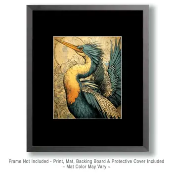 Stylized Anhinga Bird Ornithological Art Print - 8"x10" Artwork