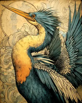 Stylized Anhinga Bird Ornithological Art Print - 8"x10" Artwork