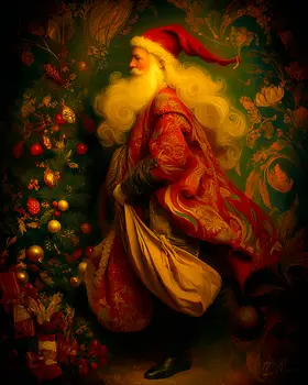 Vintage Nouveau Santa Claus Christmas Art Print - 8"x10" Artwork
