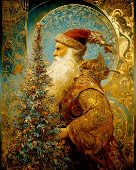 Golden Santa Claus Christmas Art Print - 8"x10" Artwork
