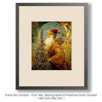 Golden Santa Claus Christmas Art Print - 8"x10" Artwork
