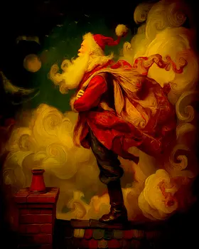 Vintage Nouveau Santa Claus with Bag of Toys Christmas Art Print - 8"x10" Artwork