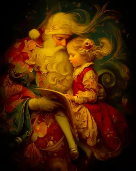 Vintage Nouveau Santa Claus with Child Christmas Art Print - 8"x10" Artwork