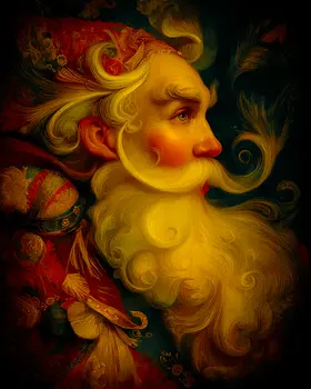 Vintage Nouveau Surprised Santa Claus Christmas Art Print - 8"x10" Artwork