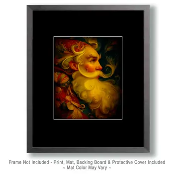 Vintage Nouveau Surprised Santa Claus Christmas Art Print - 8"x10" Artwork