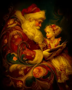 Vintage Nouveau Santa Claus with Young Child Christmas Art Print - 8"x10" Artwork