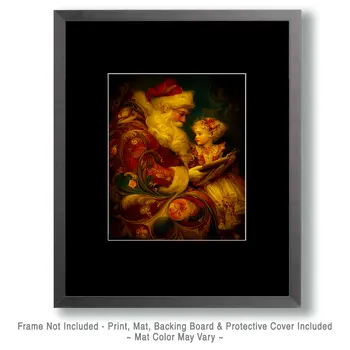 Vintage Nouveau Santa Claus with Young Child Christmas Art Print - 8"x10" Artwork