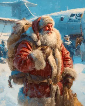 Jet Setting Santa Claus Christmas Art Print - 8"x10" Artwork