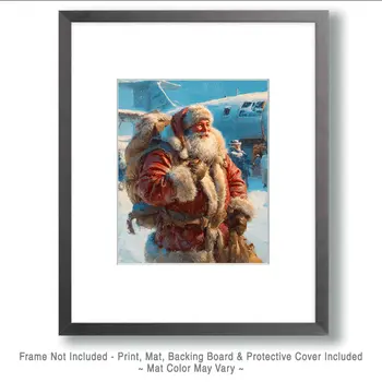 Jet Setting Santa Claus Christmas Art Print - 8"x10" Artwork
