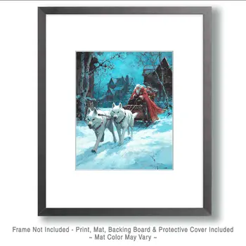 Santa Claus Sleigh Pulled by Wolves Christmas Art Print - 8"x10" Artwork
