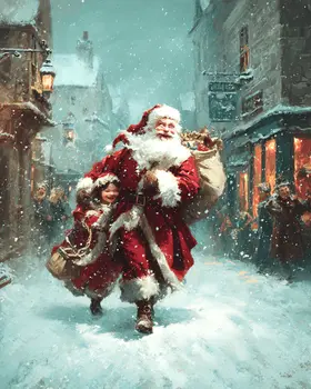 Running Santa Claus Christmas Art Print - 8"x10" Artwork