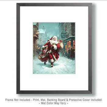 Running Santa Claus Christmas Art Print - 8"x10" Artwork