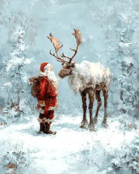 Santa Claus Reindeer Discussion Christmas Art Print - 8"x10" Artwork